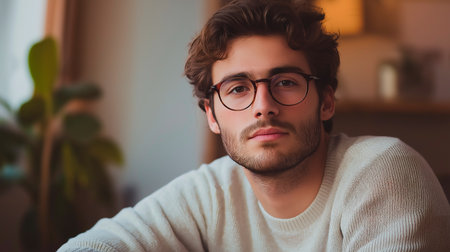 portrait of young handsome man in glassesの素材