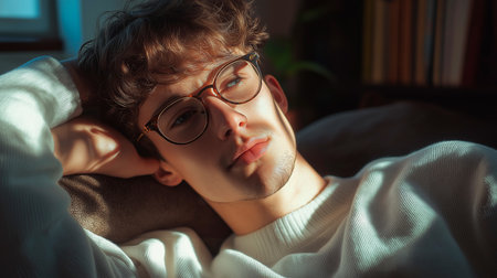 portrait of young handsome man in glassesの素材
