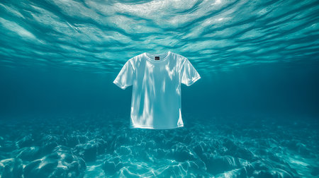 white t - shirt  underwater in the ocean.の素材