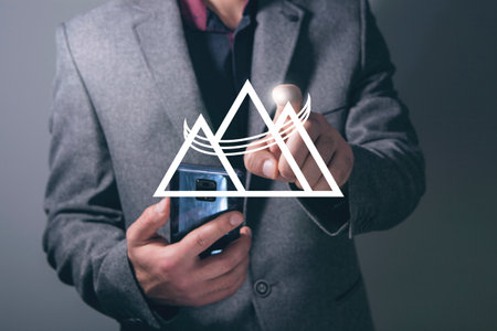 Man and mountain and road logo designの写真素材