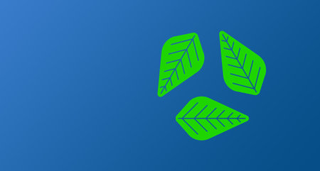 blue leaf icon isolated on green background. leaves sign. fresh natural product symbolの写真素材