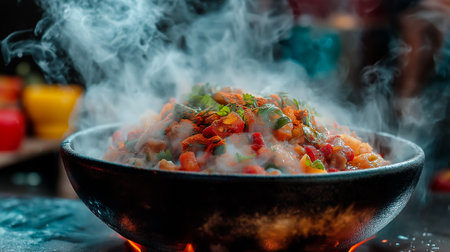 cooking hot rice with vegetables in the restaurantの素材