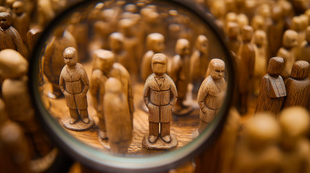 group of people in a row. concept for teamwork. Wooden figuresの素材