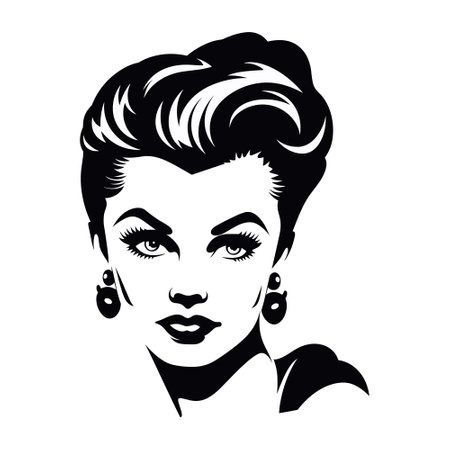 Retro woman face. Vector illustration. Black and white image.のイラスト素材