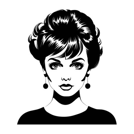 Retro woman with beautiful hairstyle. Vector illustration in black and white.のイラスト素材