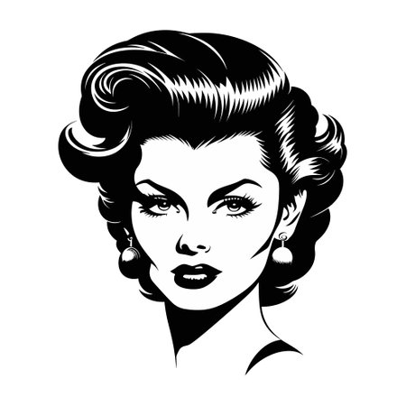 Retro Woman Face. Vector Illustration. Isolated on White Background.のイラスト素材