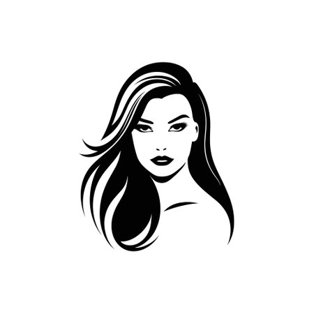 Beauty woman face with long hair. Vector illustration on white background.のイラスト素材