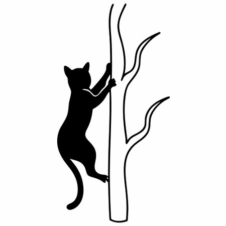 Silhouette of a cat climbing a tree. Vector illustration.のイラスト素材