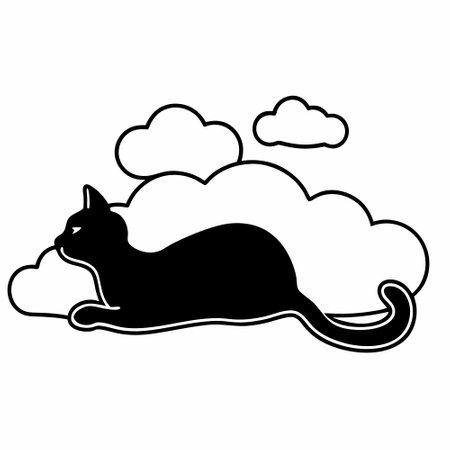 cat sleeping in cloud icon vector illustration design graphic silhouette black and whiteのイラスト素材