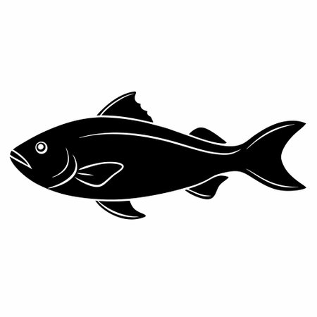 Black silhouette of a fish on a white background. Vector illustration.のイラスト素材