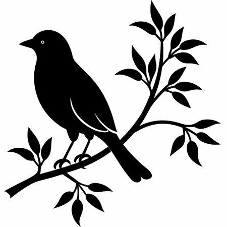 Black silhouette of a sparrow on a branch. Vector image.のイラスト素材