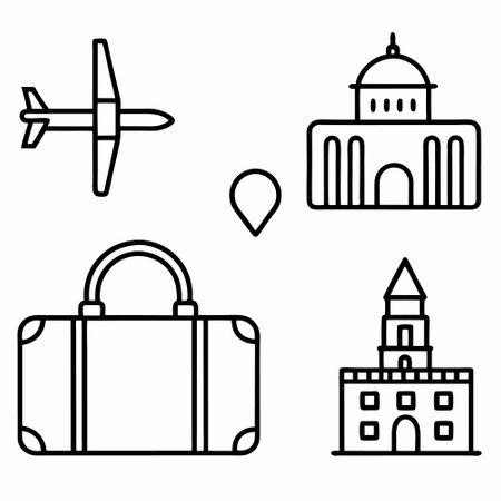 Travel and tourism icons set. Vector illustration in thin line style.のイラスト素材