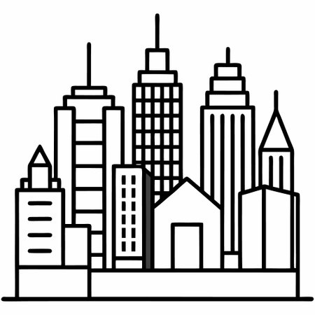 City skyline icon. Outline city skyline vector icon for web design isolated on white backgroundのイラスト素材