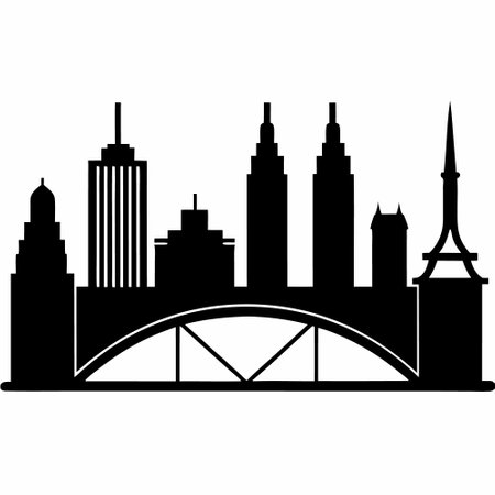 City skyline silhouette with bridge and skyscrapers. Vector illustration.のイラスト素材