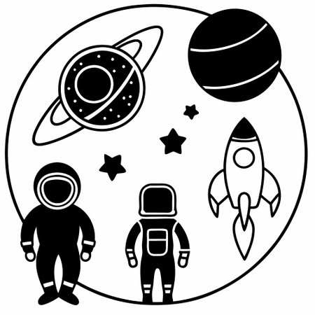 Astronaut, rocket, planets and stars in space. Vector illustrationのイラスト素材