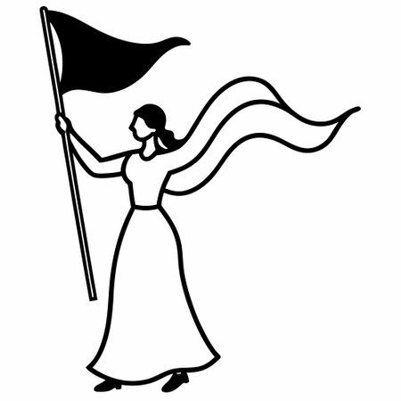 beautiful woman with flag waving in the wind character vector illustration designのイラスト素材