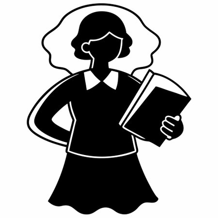 teacher woman with book avatar character vector illustration design silhouette black and whiteのイラスト素材