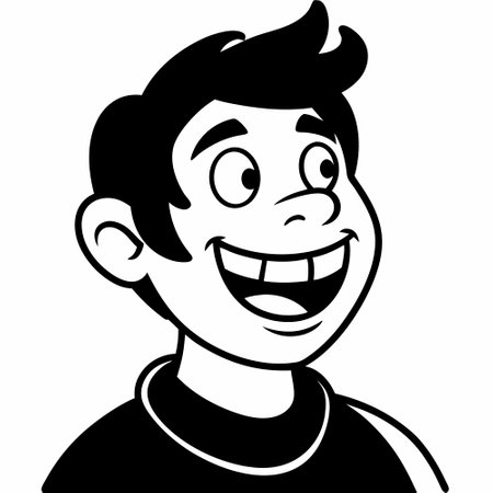 Black and White Cartoon Illustration of Happy Kid Boy Character for Coloring Bookのイラスト素材