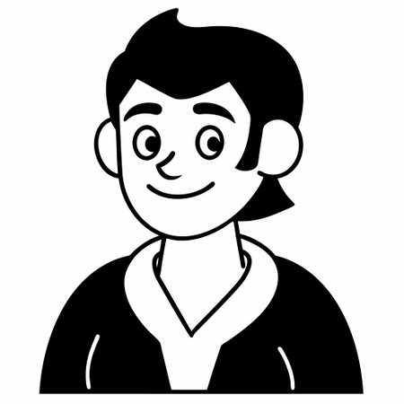 young man avatar character icon vector illustration design in black and white style