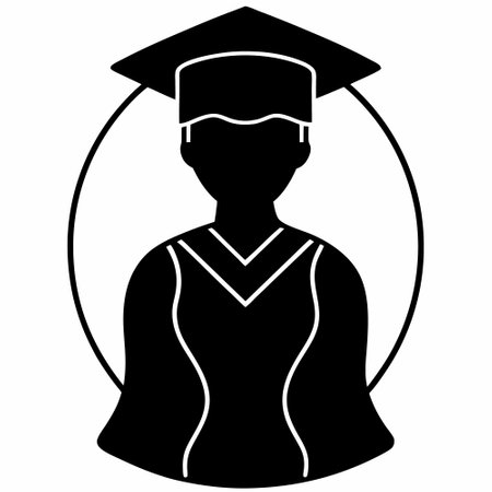 Graduate icon in black circle on white background. Vector illustration.のイラスト素材