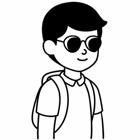 young man with backpack and sunglasses vector illustration graphic design vector illustration graphic designのイラスト素材