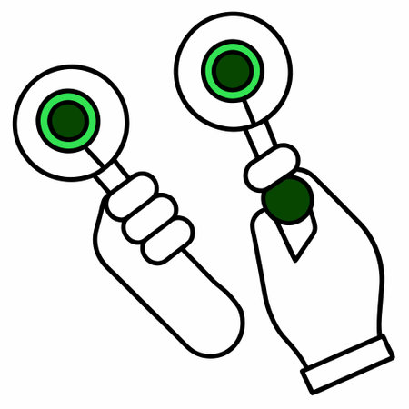Hand holding a magnifying glass. Vector illustration in outline style.