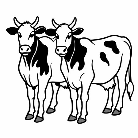 Cows. Black and white vector illustration of cows on white backgroundのイラスト素材
