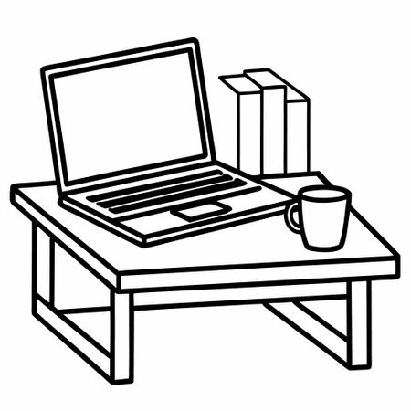 laptop computer with books and coffee cup in table vector illustration designのイラスト素材