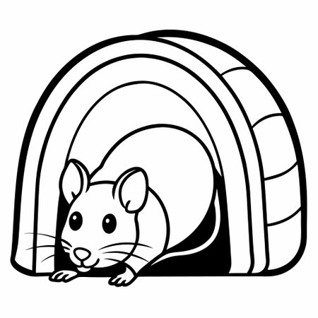 Hamster in a pet house - Black and White Cartoon Illustration, Vectorのイラスト素材