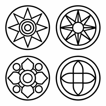 Compass icon set. Outline compass vector icons for web design isolated on white backgroundのイラスト素材