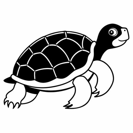 turtle animal cartoon icon on white background. black and white illustration.のイラスト素材