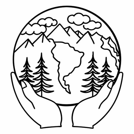 hands with world planet earth and pine trees vector illustration design vector illustration designのイラスト素材