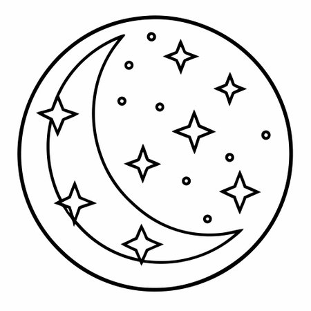 Moon and stars icon. Outline illustration of moon and stars icon for webのイラスト素材
