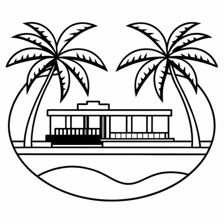 palm trees and house on the beach icon cartoon vector illustration graphic designのイラスト素材