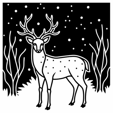 Deer in the forest. Black and white vector illustration for coloring book.のイラスト素材