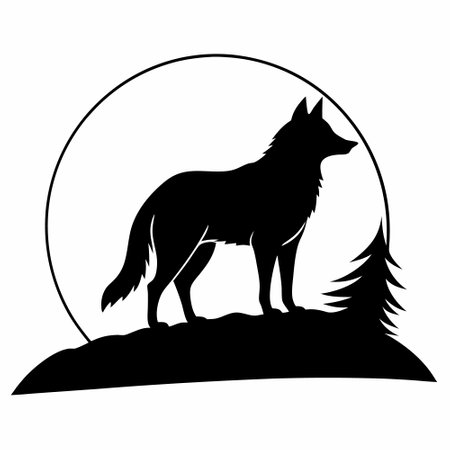 Silhouette of a wolf on a white background. Vector illustrationのイラスト素材