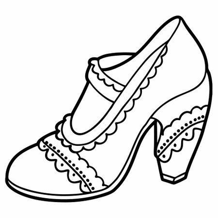 Black and white illustration of women's shoes. Outline drawing.のイラスト素材