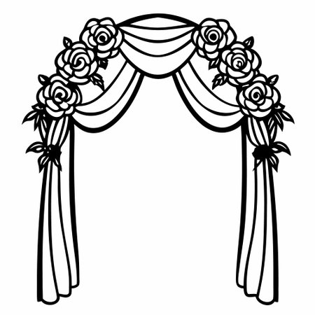 Illustration of a wedding arch decorated with roses, design elements.のイラスト素材