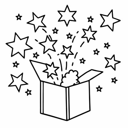 tattoo in black line style of a present box with starsのイラスト素材