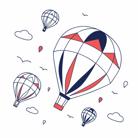 Hot air balloons flying in the sky. Air transport. Vector illustration.のイラスト素材