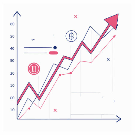 Business graph with arrow up. Vector illustration in flat linear style.のイラスト素材