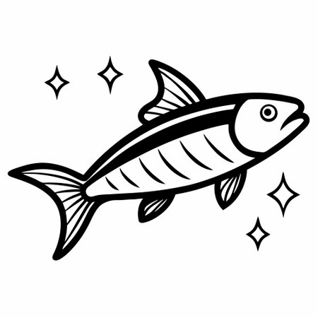 Fish icon. Vector illustration in black and white colors isolated on white background.のイラスト素材