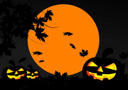 Halloween night, dark night, there are only pumpkin ghosts Lined all over the road To celebrate the night of Halloween.のイラスト素材