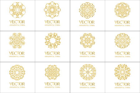 Set Pattern geometric gold logo. Vector decorative Arabic charactersのイラスト素材