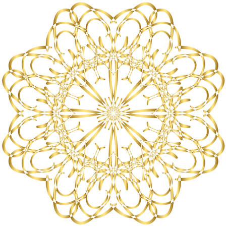Gold circular pattern Kaleidoscope. East ornament. Mandala. Good for greeting cards, invitations. Print on fabric and paper.のイラスト素材