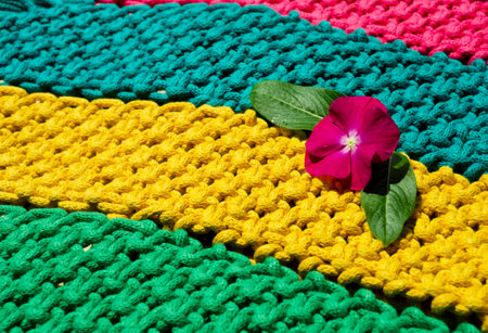 Macrame weaving technique, multi-colored needlework patterns. Turkish yarn for weaving macrame.の写真素材