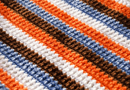 Crochet, pattern from multi-colored cotton threads, double crochet. Handmade concept, hobby, background, fashionable online knitting course.の写真素材