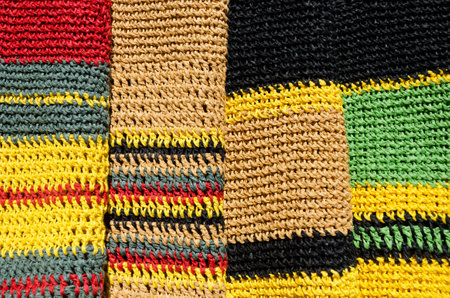 Women's bags. Handmade raffia beach bags. Beautiful colorful bags for summer holidays.の写真素材