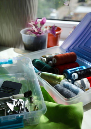 Accessories for needlework close-up.
