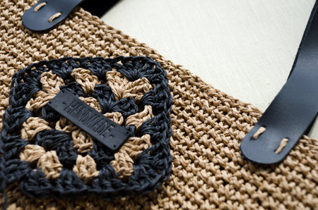 Handmade. Women's bag with leather handles. ECO material raffia. Grandmother's Square. Raffia...